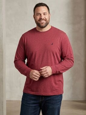 Nautica Men's Long-Sleeve Crewneck T-Shirt - Red Heather Size 2XL